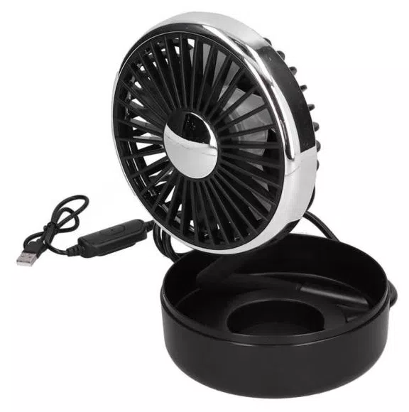 Ventilador para carro Ventilador elétrico de cabeça única giratório 360 ° Ventilador elétrico de três velocidades com USB Powered Black Silver