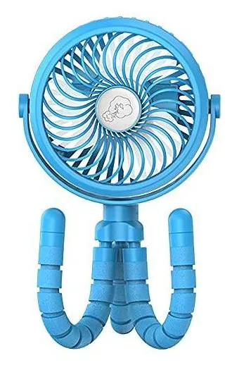 Baugger Ventilador USB recarregável de 3 velocidades com clipe no ventilador com tripé flexível e luz LED Ventilador de mão de rotação de 360 graus para carrinho de bebê Assento de carro