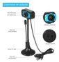 HD Webcam USB desktop Laptop Camera Mini Plug and Play Vídeo Chamada Camera computador com Mic versão da noite LED flexível rotativo stander 