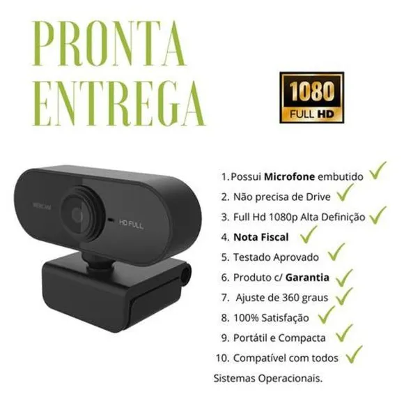 Webcam Com Microfone Full Hd 1080p Pronta Entrega C/ Nf